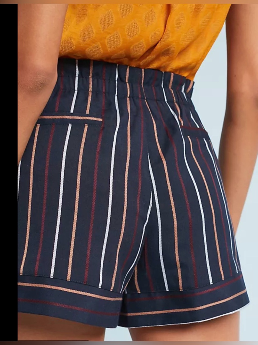 Anthropologie Harlyn navy vertical Striped paperbag-Waist Women's Shorts - Picture 3 of 12